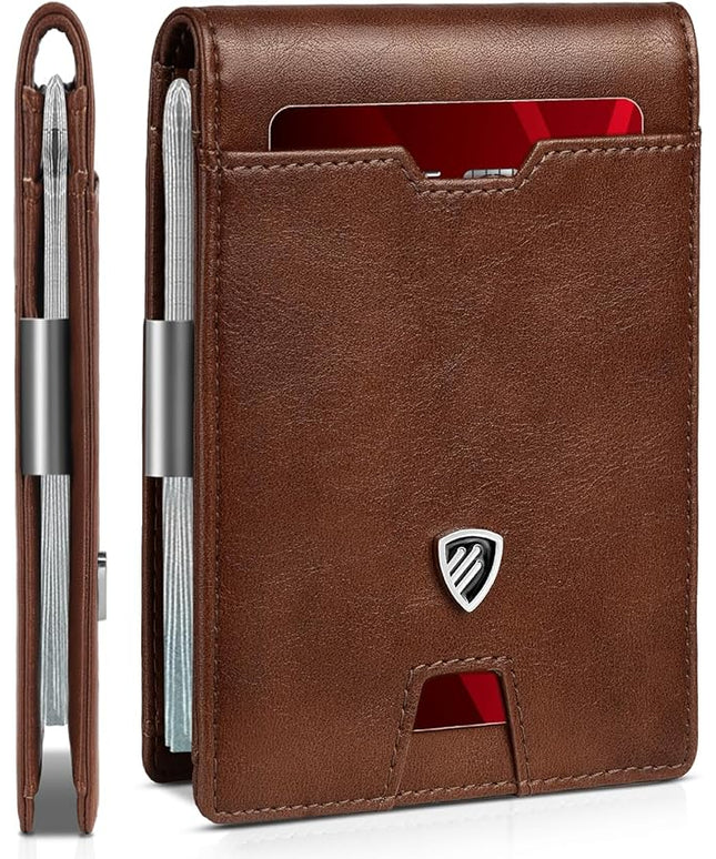 RUNBOX Mens Slim Wallet with Money Clip RFID Blocking Bifold Credit Card Holder for Men with Gift Box