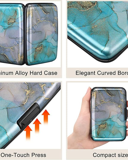 ELFISH Mini RFID Aluminum Wallet Credit Cards Holder Business Card Case Metal ID Case for Men Women（Blue Purple Marble