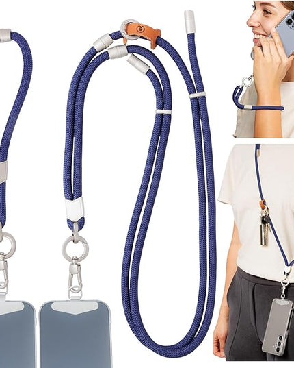 Pulpo 2 in 1 Anti Theft Phone Lanyard and Wrist Strap for iPhone and Android, Adjustable Cell Phone Leash and Universal Tether, Hands Free Strap for Travel Running and Everyday Use, Navy