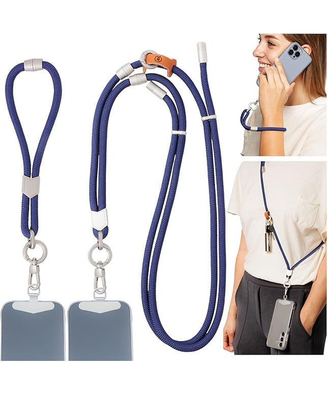 Pulpo 2 in 1 Anti Theft Phone Lanyard and Wrist Strap for iPhone and Android, Adjustable Cell Phone Leash and Universal Tether, Hands Free Strap for Travel Running and Everyday Use, Navy