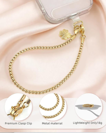 ROCONTRIP Metal Phone Lanyard with Gold Chain Detachable Phone Chain Wristlet with 2 Tether Tabs Universal iPhone Wrist Strap Premium Metal Buckles,Non-Rust,Unbreak iPhone Wristlet For Travel Shopping