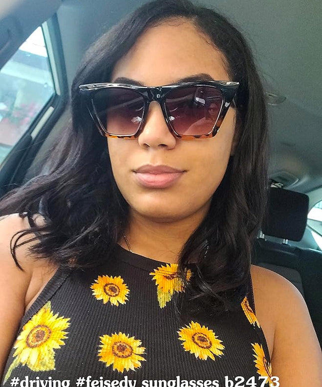 FEISEDY Vintage Square Cat Eye Sunglasses Women Trendy Cateye Sunglasses B2473