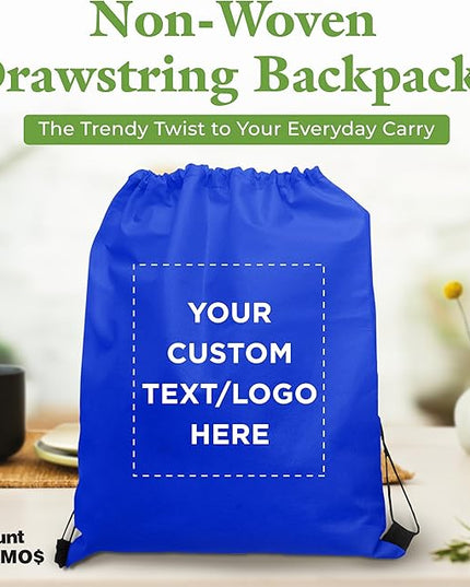 DISCOUNT PROMOS Custom Non-Woven Drawstring Backpacks Set of 10/50/100, Personalized Bulk Pack