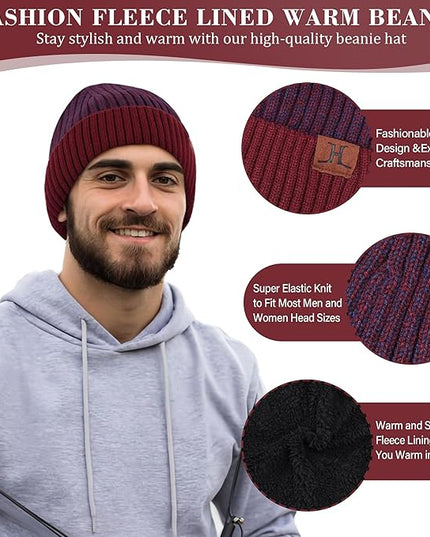 FZ FANTASTIC ZONE Mens Winter Knit Hat Beanie Long Neck Scarf Touchscreen Gloves Set Fleece Skull Caps Gifts for Men Women