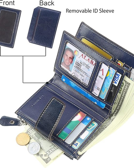 Lavemi Small Compact Women Wallet RFID Blocking Genuine Leather Bifold Purse with ID Windows