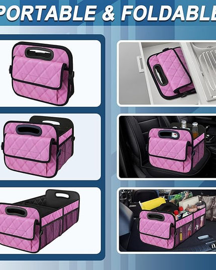 Deosk Car Trunk Organizer for SUV, Car Organizers and Storage with 6 Pocket, Car Accessories for Women/Men 50L Waterproof Polyester Trunk Organizer(Medium,Pink)