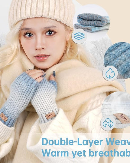 MCTi Winter Gloves for Women, Fingerless Mittens Knitted, Typing Gloves with Long Wrist Cuff, Warm for Cold Weather