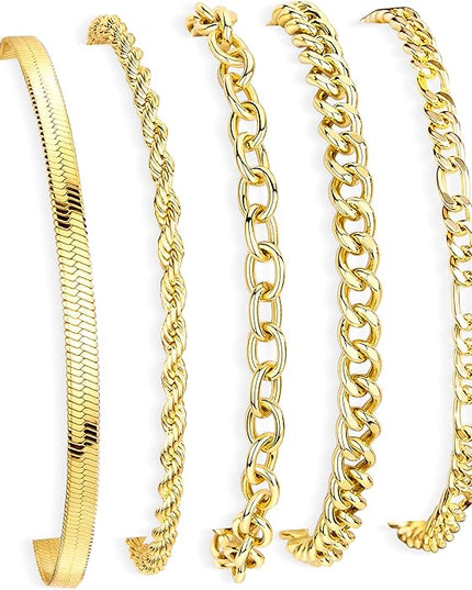 Gold Bracelets Set for Women Stack, Dainty Thick Bracelets Stack for Women Trendy, Simple Thin Gold Plated Cuff Stackable Bracelets With Beaded Cuban Paperclip Snake Rope Bangle Hand Chain Jewelry Gifts for Women Non Tainish
