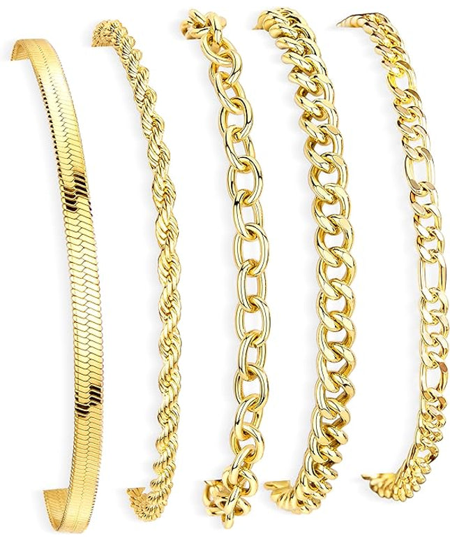 Gold Bracelets Set for Women Stack, Dainty Thick Bracelets Stack for Women Trendy, Simple Thin Gold Plated Cuff Stackable Bracelets With Beaded Cuban Paperclip Snake Rope Bangle Hand Chain Jewelry Gifts for Women Non Tainish