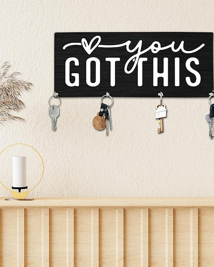 Yhtmbf You Got This Wooden Key Holder for Wall - 5"x10" Key Organizer Hanger with 4 Hooks for Home Front Door Hallway Entryway Kitchen - Home Office Decor & Housewarming Gifts Supplies - A03