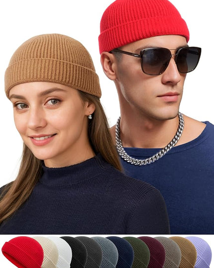 vidsel Thin Wool Fisherman Beanie Hat for Men Women Fall Winter,Short Knit Cuffed Fashion Trawler Skull Cap,Watch Cap