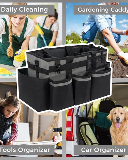 Wearable Cleaning Caddy, Cleaning Caddy Supplies Organizer with Handle & Shoulder Straps for Housekeepers, Under Sink & Car Cleaning Tool Organizers Bag with 4 Foldable Divider (MediumGrey)