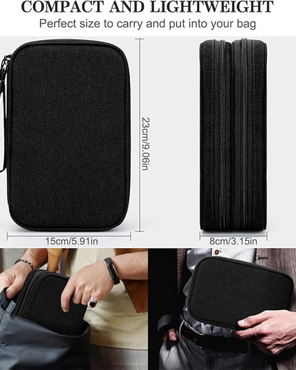FYY Electronic Organizer, Large Travel Cable Organizer Bag Pouch Electronic Accessories Carry Case Portable Waterproof Double Layers All-in-One Storage Bag for Cable, Cord, Charger, Phone, Black
