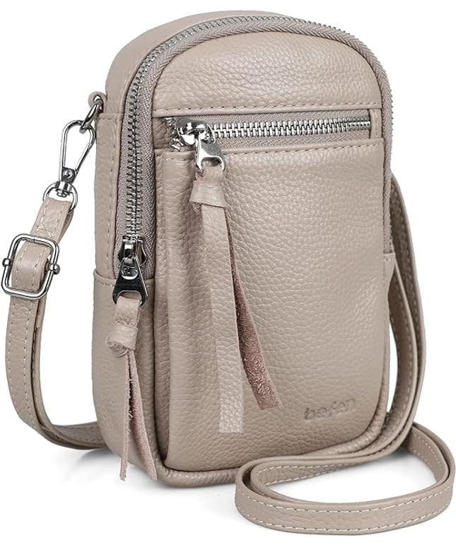 befen Genuine Leather Crossbody Cell Phone Purse for Women, Small Zip Around RFID Blocking Crossbody Wallet Bags
