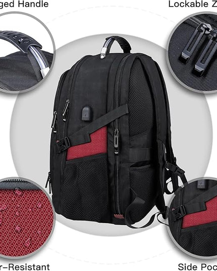 Extra Large Laptop Backpack, 18.4 Inch Laptop Backpacks for Men Women with USB Port, 55L Anti Theft Water Resistant College Bussiness TSA Airline Approved Work Computer Backpack, Red