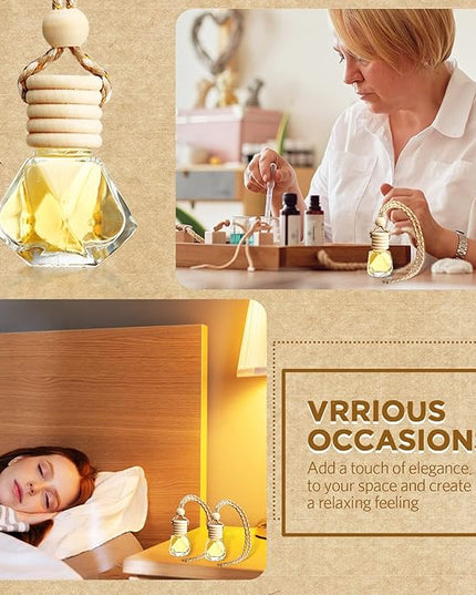 BBTO 50 Pcs Hanging Car Air Freshener Car Diffuser Bottles Empty Glass Perfume Bottle Freshener Diffuser Bottle Pendant for Essential Oil Fragrance Aromatherapy Bottle Ornament(Rhombus)