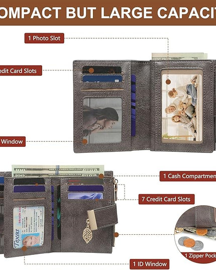 yiijay Small Wallet Women RFID Blocking Leather Bifold Wallet Credit Card Holder for Women Ladies Compact Wallet Mini Purse With Zipper Pocket