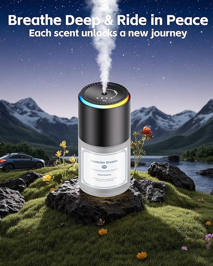 Car Air Freshener,Smart Car Air Freshener, car Diffuser with 150 ML (5oz) Capacity Multi-fragrance,RGB Music Syncing Light, Auto On/Off(Lavender)