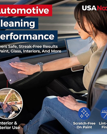 USANOOKS Microfiber Cleaning Cloth Grey - 12 Pcs (12.5"x12.5") - High Performance - 1200 Washes, Ultra Absorbent Microfiber Towel Weave Grime & Liquid for Streak-Free Mirror Shine - Car Washing Cloth