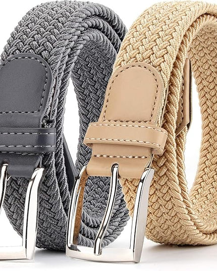 Radmire 2 Pack Elastic Braided Woven Canvas Belts for Men and Women