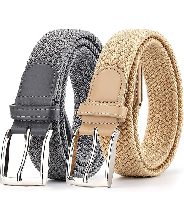Radmire 2 Pack Elastic Braided Woven Canvas Belts for Men and Women