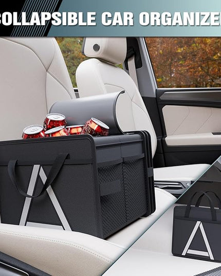 K KNODEL Sturdy Car Trunk Organizer with Premium Insulation Cooler Bag, 3 Compartments Heavy Duty Collapsible for Car, SUV, Truck, or Van (Medium, Black)