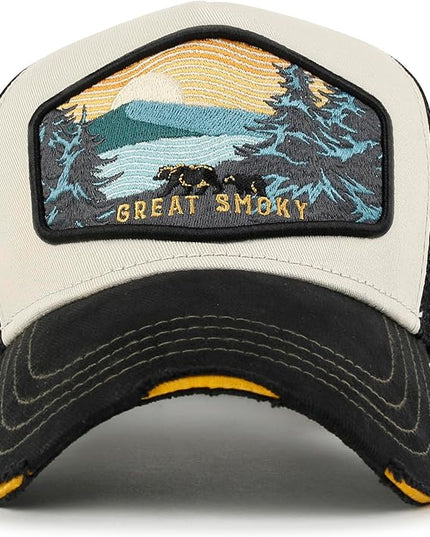ililily Premium Howels Embroidery Vintage Baseball Cap Distressed Trucker Hat