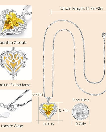 CDE Christmas Gifts for Women Angel Wings Necklace for Women with Birthstone, Love Heart Silver Tone/Gold Tone Pendant, Ideal Anniversary or Birthday Jewelry Gifts for Wife Girlfriend Her