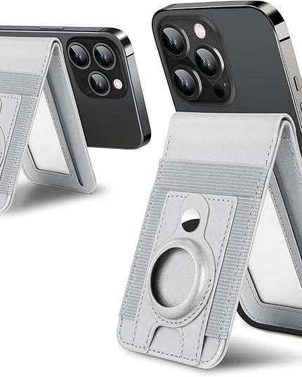 For Magsafe Wallet Stand with Airtag Holder, Strongest Magnetic Wallet for iPhone 17/16/15/14/13/12 Series, ID Window, 4 Card Slots, 10 Cards Holder, Vegan Leather, RFID Blocking, Light Gray