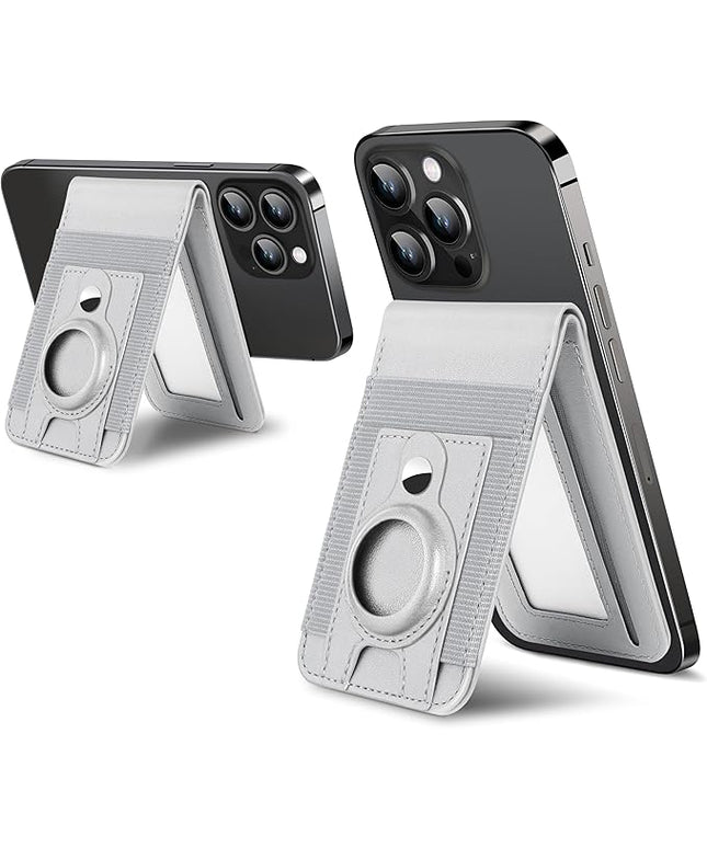 For Magsafe Wallet Stand with Airtag Holder, Strongest Magnetic Wallet for iPhone 17/16/15/14/13/12 Series, ID Window, 4 Card Slots, 10 Cards Holder, Vegan Leather, RFID Blocking, Light Gray