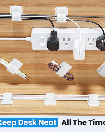 Cable Management Under Desk, 【Up to 15 Cord】【Enhanced Wire Holder】 Reusable Cord Organizer Holder, Adjustable Hook and Loop Cable Ties, Wire Clips Under Table Hider, 20 Pair(White)
