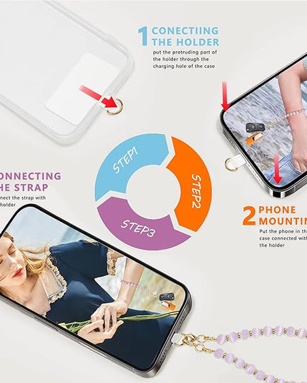 Marble Beaded Phone Wrist Strap,Detachable Phone Bracelet Strap with Tether Tab,Hands-Free Wristlet Strap (Beige)