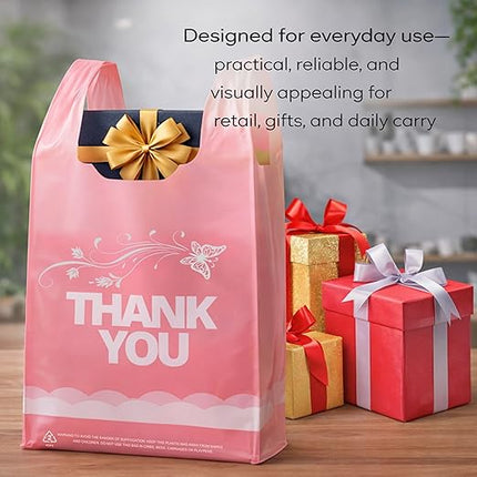 YoYoRain 800 Pack Pink Thank You T-Shirt Bags with Handles, 11"x6"x21" Durable HDPE Plastic Shopping Bags for Grocery, Retail, Takeout & Small Business