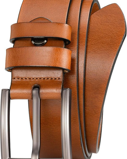 WOLFANT Men's 1.5" Full Grain Leather Belt,100% Italian Real Solid Leather