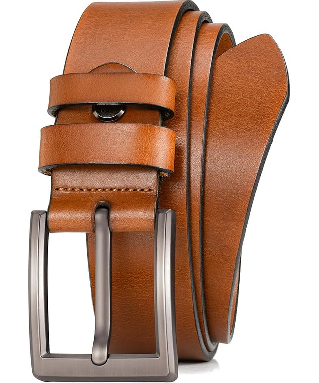 WOLFANT Men's 1.5" Full Grain Leather Belt,100% Italian Real Solid Leather