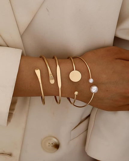 ÌF ME Gold Bangle Bracelets for Women, Indian Bangles Stackable Set, Multi Layer Textured 14K Gold Plated Chunky Bracelets Boho Jewelrys Set