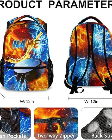 Custom Backpack for Kids Boys Hockey Bookbag for School Elementary Middle Primary, Lightweight Back to School Supplies