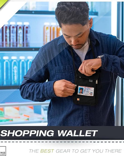 Lewis N. Clark RFID Blocking Stash Neck Wallet, Travel Pouch Passport Holder for Women & Men, Black
