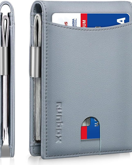 RUNBOX Slim Money Clip Wallets for Men RFID Blocking 11 Card Holder Minimalist Small Leather Bifold Men's Front Pocket Wallet Gift Box