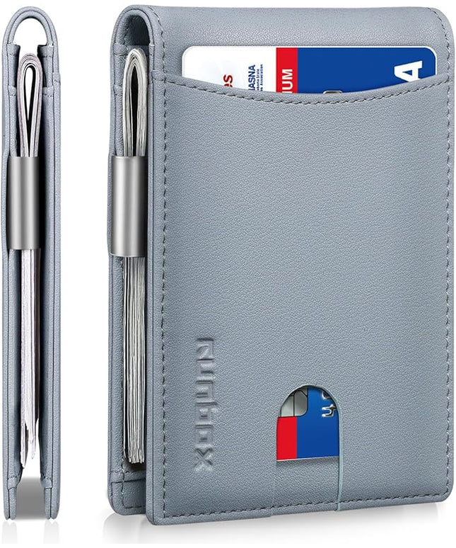 RUNBOX Slim Money Clip Wallets for Men RFID Blocking 11 Card Holder Minimalist Small Leather Bifold Men's Front Pocket Wallet Gift Box