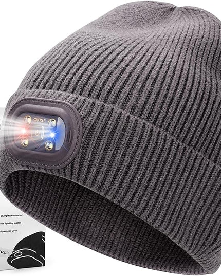 OKKLE Unisex LED Beanie with Light, USB Rechargeable Headlamp Hat, Winter Gifts for Men Women Husband Him Dark Grey