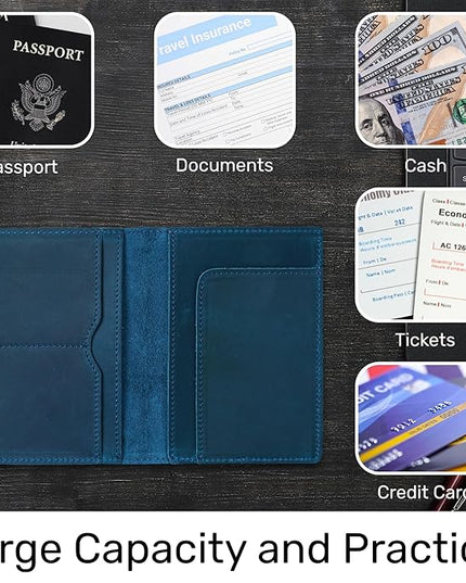HIFA Leather Passport Holder, Handmade Passport Cover with Card and Ticket Slot - Genuine Leather, Elegant Design, Easy Access - Passport Case, Passport Wallet, Passport Holder
