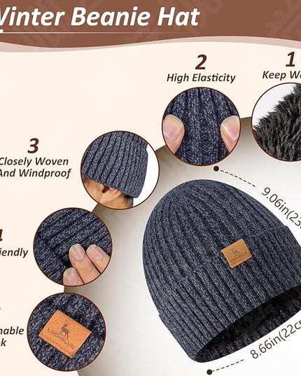 Men Women Winter Beanie Hats Scarf with Touchscreen Gloves Warm Knit Themal Gloves Long Scarf Set with Fleece Lined