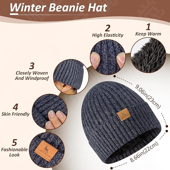 Men Women Winter Beanie Hats Scarf with Touchscreen Gloves Warm Knit Themal Gloves Long Scarf Set with Fleece Lined