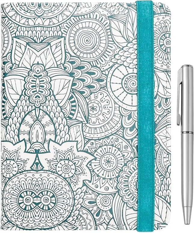 WALNEW Passport Holder for Travel, RFID Passport Cover Wallet for Women Men, PU Leather Passport Book Card Holder Case with Pen (Elastic Band Closure, D-Green Petals)
