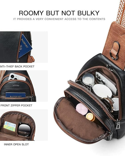 Sling Bag For Women Faux Leather Small Casual Daypack Backpack Fanny Pack Crossbody Chest Bags Purse