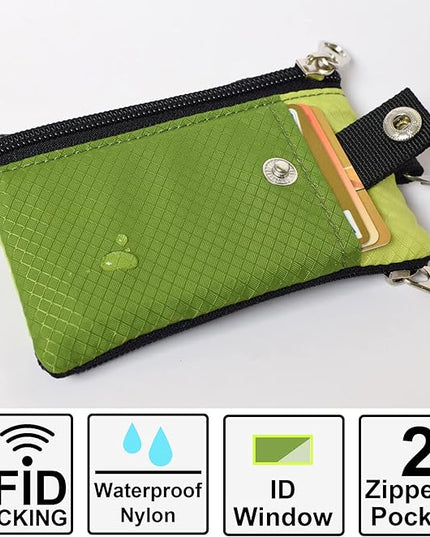 Minimalist RFID Blocking Small Wallet with ID Window,WaterResistant Zip Id Case Wallet with Lanyard Keychain for Cards,Cash,Travel,Women,Men