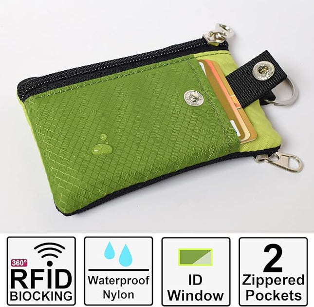 Minimalist RFID Blocking Small Wallet with ID Window,WaterResistant Zip Id Case Wallet with Lanyard Keychain for Cards,Cash,Travel,Women,Men