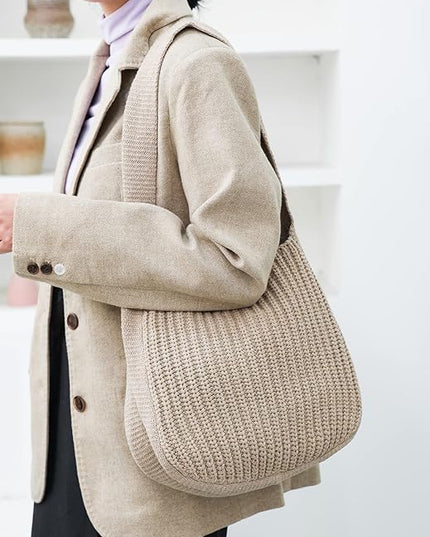 ENBEI Women's Crochet Tote Bag Knit Shoulder bag,Aesthetic Bag,Cute Eco-Friendly Tote for Travel,Daily Use,Gift Box Packaging