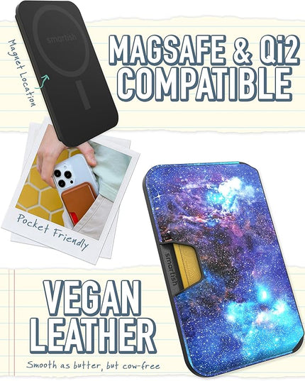 Smartish Wallet for MagSafe iPhones - Side Hustle - Vegan Leather Slim Detachable Magnetic Card Holder for Apple iPhone 17/16/15/14/13/12/13/12 Models - Spaced Out